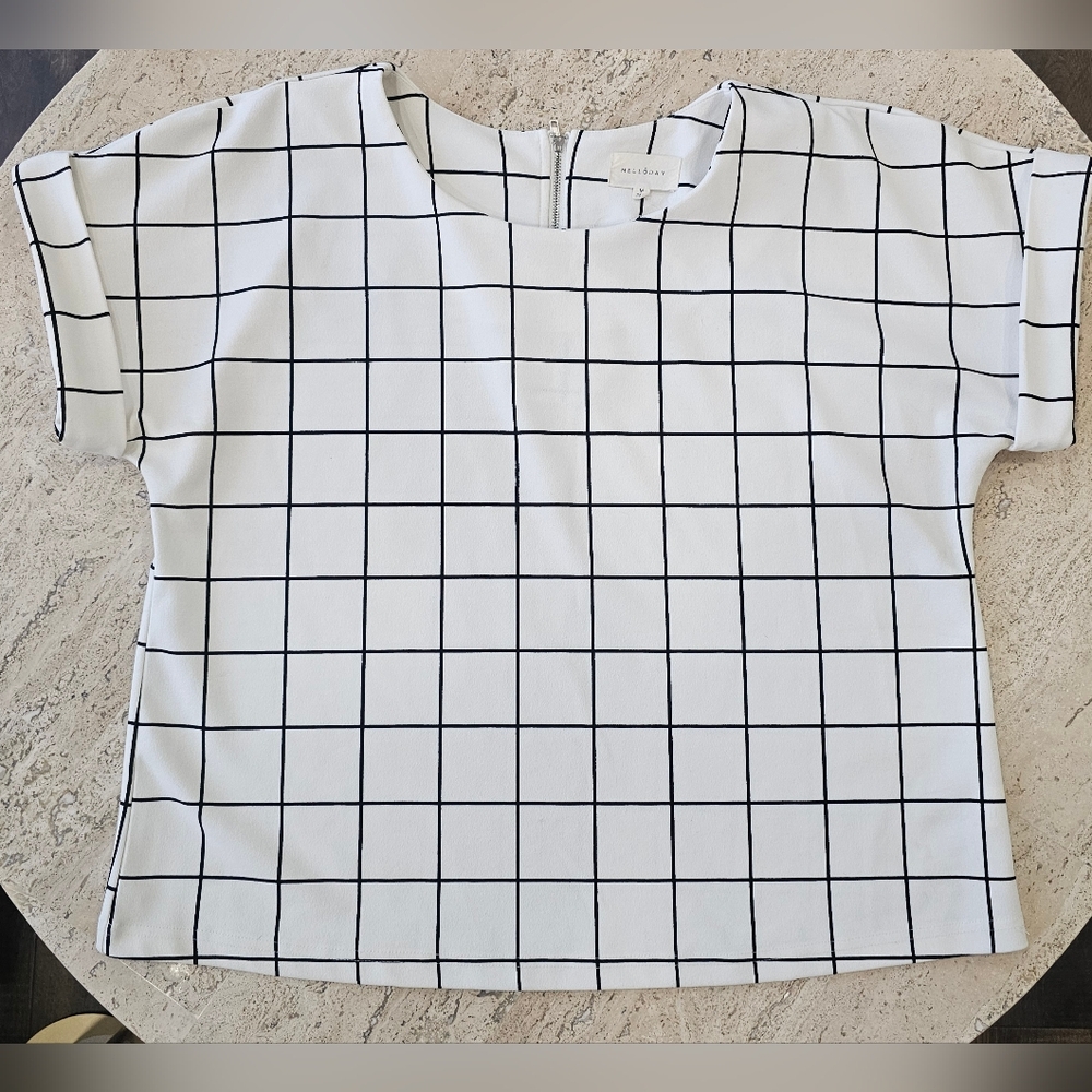 Mellóday White Grid Pattern Women's Blouse